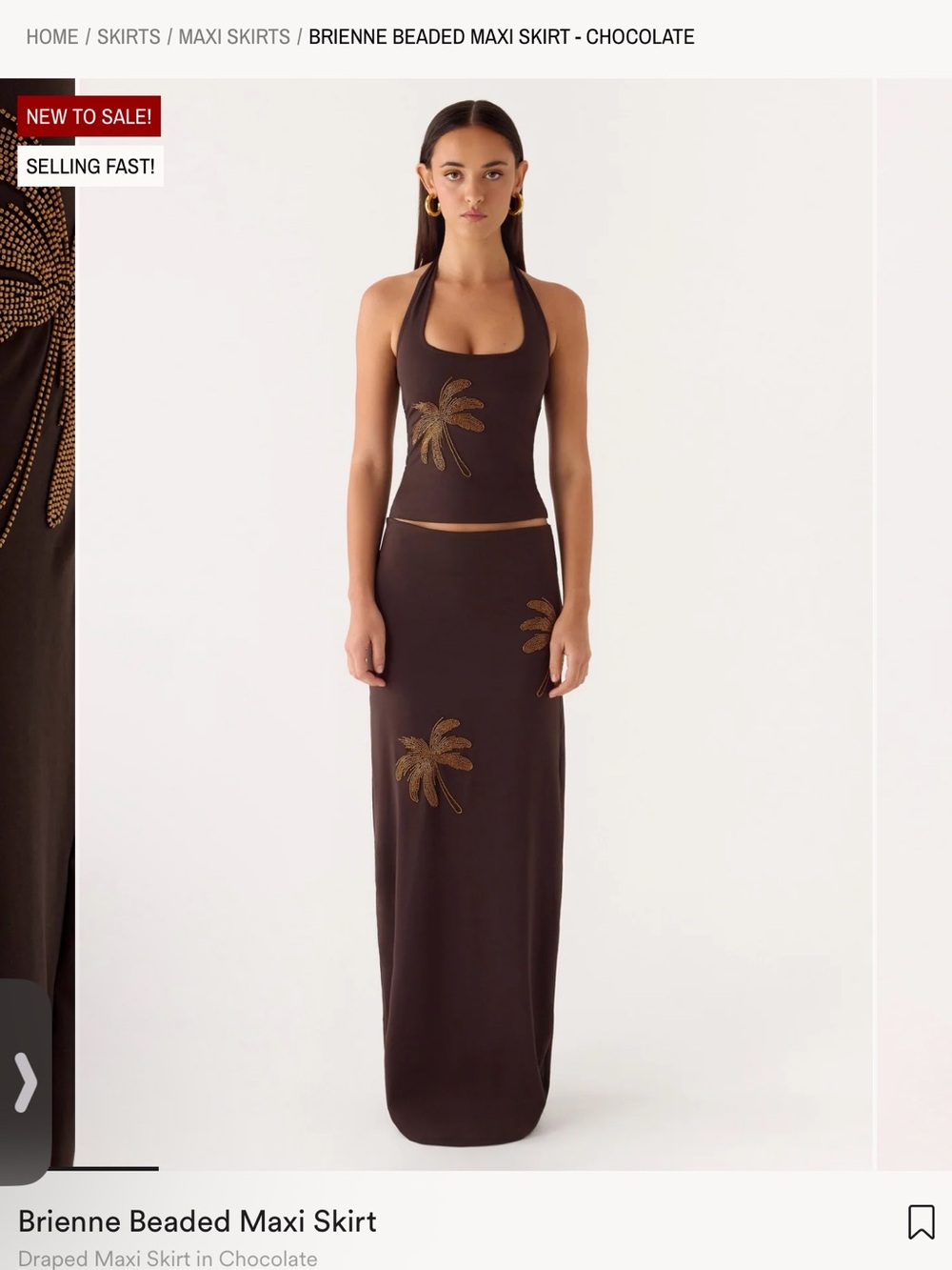 NWT Brienne Beaded Maxi Skirt - Chocolate. Size M-L